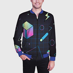 Бомбер мужской Геометрические фигуры на темном фоне, цвет: 3D-синий — фото 2
