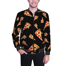 Бомбер мужской Куски пиццы на черном фоне, цвет: 3D-черный — фото 2