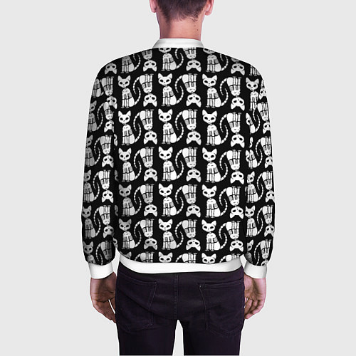 Мужской бомбер Скелет кошки - Halloween pattern / 3D-Белый – фото 4