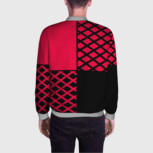 Мужской бомбер Черно-красный геометрический узор / 3D-Меланж – фото 4