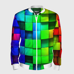 Бомбер мужской Цветные неоновые кубы, цвет: 3D-белый