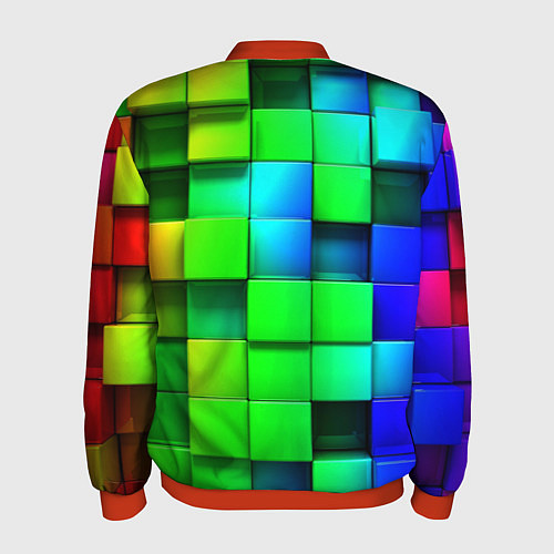 Мужской бомбер Цветные неоновые кубы / 3D-Красный – фото 2