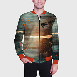 Бомбер мужской Светло-синий абстрактный фон и брызки красок, цвет: 3D-красный — фото 2