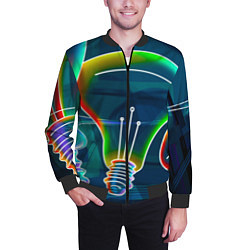 Бомбер мужской Неоновые лампы - коллаж, цвет: 3D-черный — фото 2