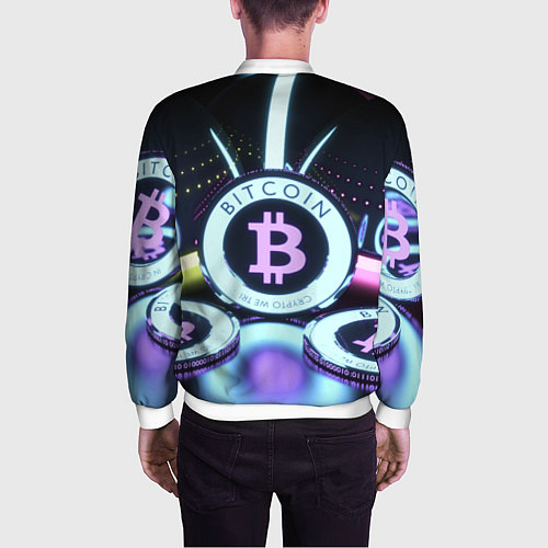 Мужской бомбер Неоновый светящийся биткоин / 3D-Белый – фото 4