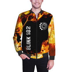 Бомбер мужской Blink 182 и пылающий огонь, цвет: 3D-черный — фото 2