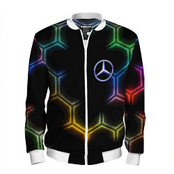 Бомбер мужской Mercedes - neon pattern, цвет: 3D-белый