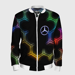 Бомбер мужской Mercedes - neon pattern, цвет: 3D-белый