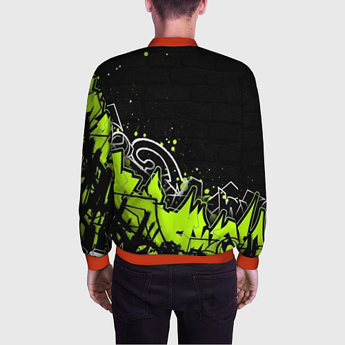 Мужской бомбер Яркое граффити на черной стене / 3D-Красный – фото 4
