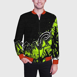 Бомбер мужской Яркое граффити на черной стене, цвет: 3D-красный — фото 2