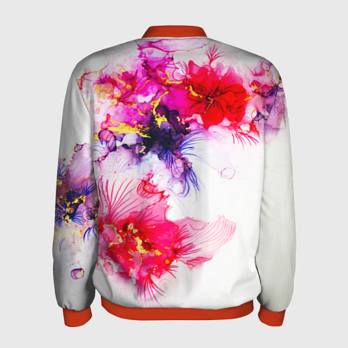 Мужской бомбер Акварельные цветы и золото / 3D-Красный – фото 2