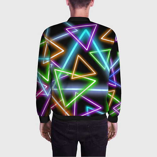 Мужской бомбер Неоновые треугольники - текстура / 3D-Черный – фото 4