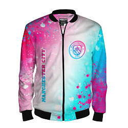 Бомбер мужской Manchester City neon gradient style: надпись, симв, цвет: 3D-черный