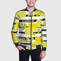 Бомбер мужской Лимон на чёрно-белом фоне, цвет: 3D-черный — фото 2