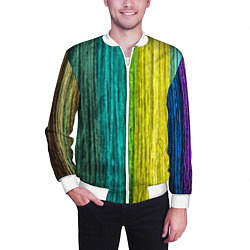 Бомбер мужской Разноцветные полосы материала, цвет: 3D-белый — фото 2