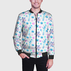 Бомбер мужской Снежинки - новый год, цвет: 3D-черный — фото 2