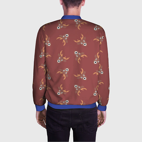 Мужской бомбер Эстетика: праздничные олени на бордовом фоне / 3D-Синий – фото 4