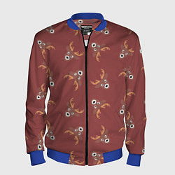 Бомбер мужской Эстетика: праздничные олени на бордовом фоне, цвет: 3D-синий