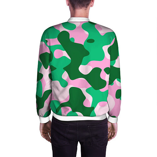 Мужской бомбер Абстрактные зелёно-розовые пятна / 3D-Белый – фото 4