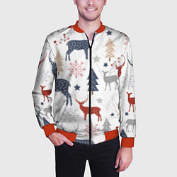 Бомбер мужской Олени в новогоднем лесу, цвет: 3D-красный — фото 2