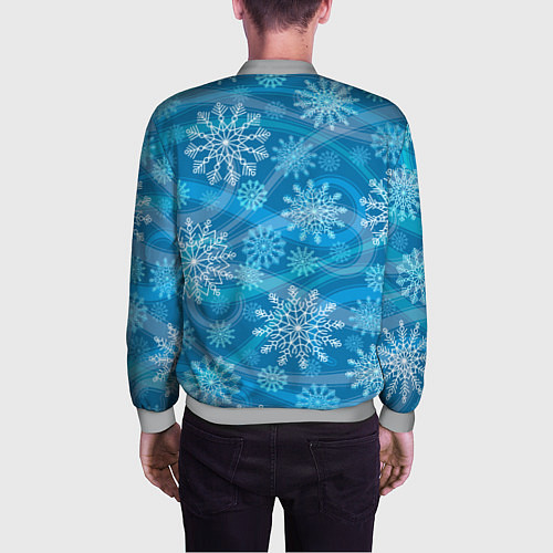 Мужской бомбер Узор из снежинок на синем фоне / 3D-Меланж – фото 4