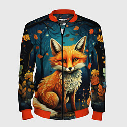 Бомбер мужской Лиса в Folk Art стиле, цвет: 3D-красный
