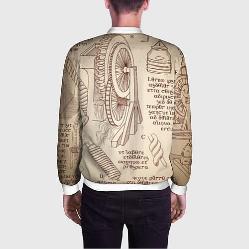 Мужской бомбер Чертежи машин Леонардо да Винчи / 3D-Белый – фото 4