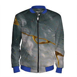 Бомбер мужской Абстрактный серо-белый туман и золотая краска, цвет: 3D-синий