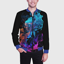 Бомбер мужской Неоновый цветной дым на черном фоне, цвет: 3D-синий — фото 2