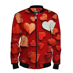 Бомбер мужской Красные сердца на красном фоне, цвет: 3D-черный