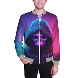Бомбер мужской Неоновый череп в капюшоне, цвет: 3D-меланж — фото 2