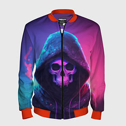 Мужской бомбер Неоновый череп в капюшоне