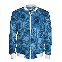 Бомбер мужской Синие цветы, цвет: 3D-белый