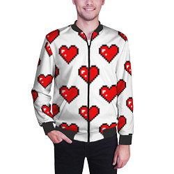 Бомбер мужской Сердца в стиле пиксель-арт, цвет: 3D-черный — фото 2