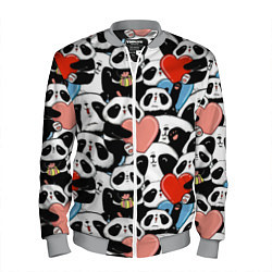 Бомбер мужской Панды с сердечками, цвет: 3D-меланж