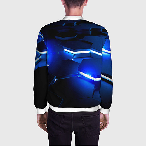 Мужской бомбер Металлические соты с синей подсветкой / 3D-Белый – фото 4