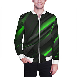 Бомбер мужской Черно-зеленые объемные полосы, цвет: 3D-белый — фото 2