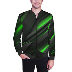 Бомбер мужской Черно-зеленые объемные полосы, цвет: 3D-черный — фото 2