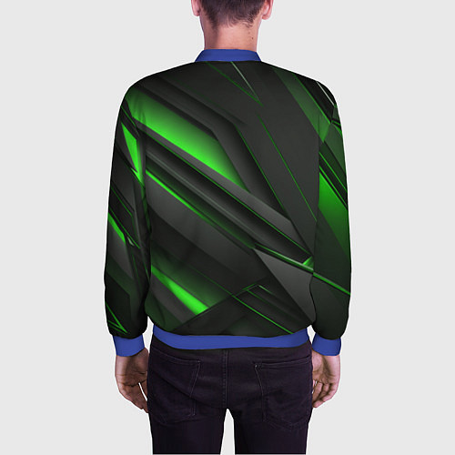 Мужской бомбер Черно-зеленые объемные полосы / 3D-Синий – фото 4