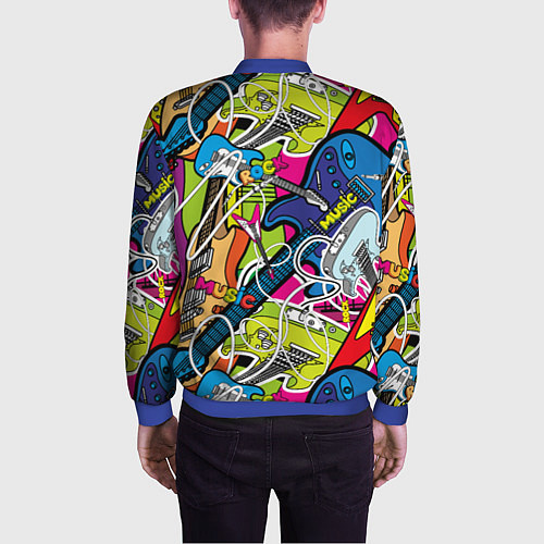 Мужской бомбер Guitars - pop art pattern / 3D-Синий – фото 4