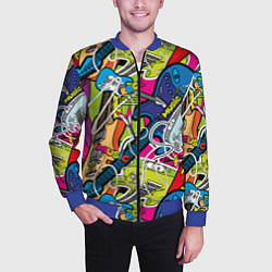 Бомбер мужской Guitars - pop art pattern, цвет: 3D-синий — фото 2