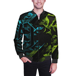 Бомбер мужской Зеленые и синие абстрактные листья, цвет: 3D-черный — фото 2