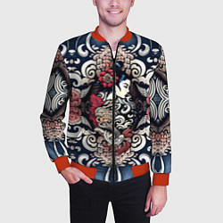 Бомбер мужской Irezumi style: девушка и синие узоры, цвет: 3D-красный — фото 2