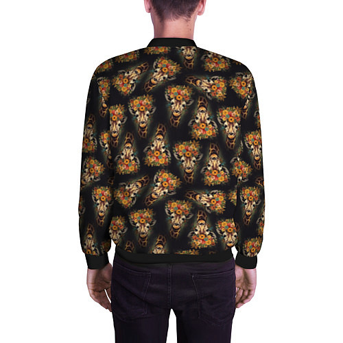 Мужской бомбер Паттерн жираф с цветами: арт нейросети / 3D-Черный – фото 4