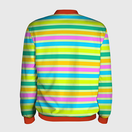Мужской бомбер Желто-зеленый полосатый узор / 3D-Красный – фото 2