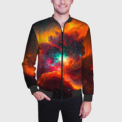 Бомбер мужской Небула в космосе в оранжевых тонах - нейронная сет, цвет: 3D-черный — фото 2