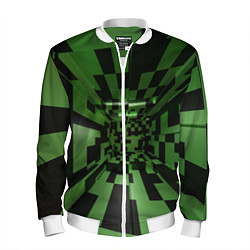 Бомбер мужской Чёрно-зелёный геометрический коридор, цвет: 3D-белый