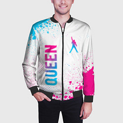 Бомбер мужской Queen neon gradient style: надпись, символ, цвет: 3D-черный — фото 2