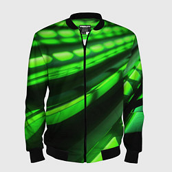 Бомбер мужской Green neon abstract, цвет: 3D-черный