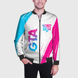 Бомбер мужской GTA neon gradient style: надпись, символ, цвет: 3D-черный — фото 2